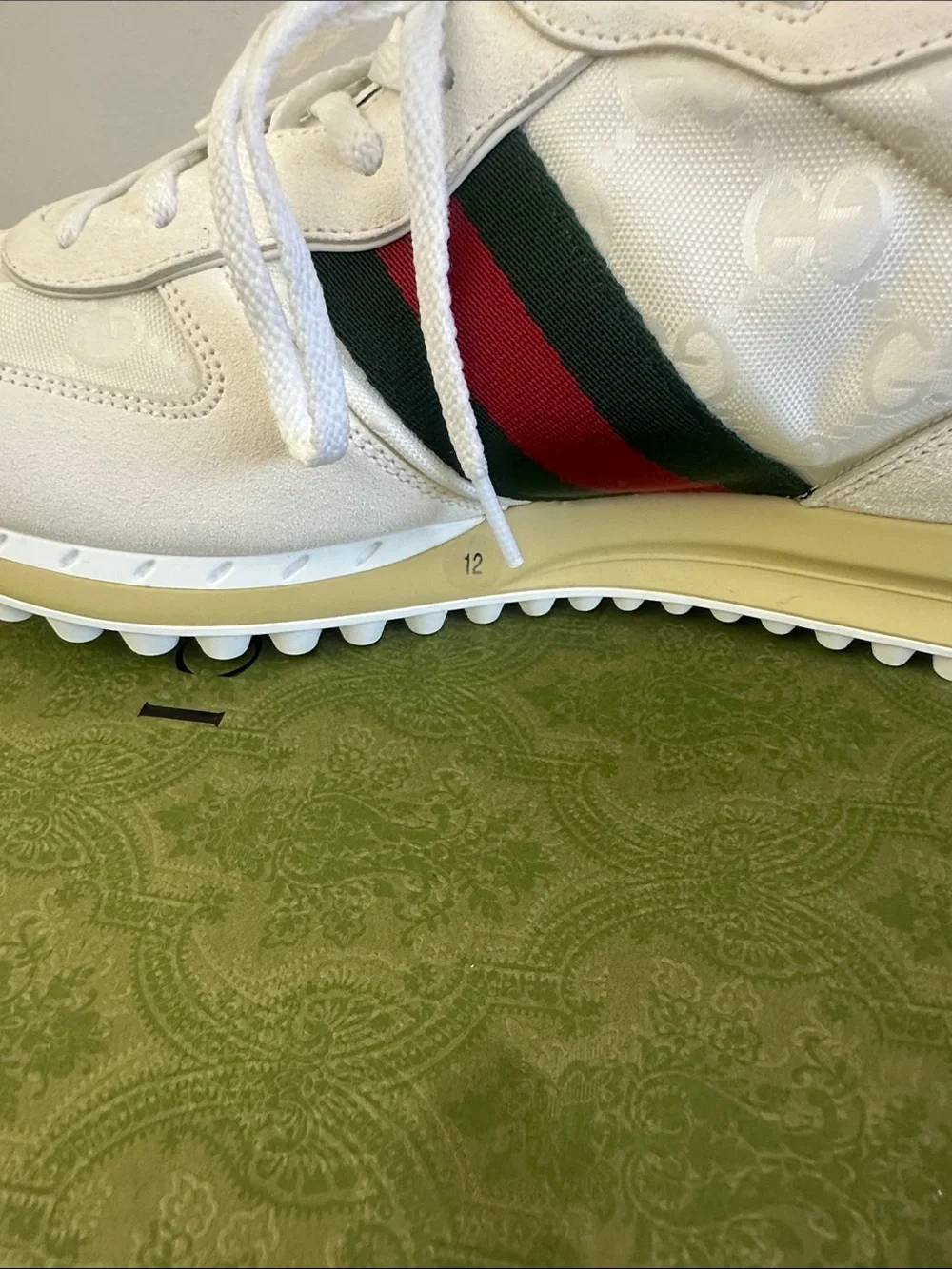 White Gucci Sneakers with Green & Red Stripe